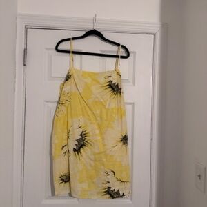 H&M Yellow Sunflower Linen Blend Square Neck Spaghetti Strap Dress - Size XL